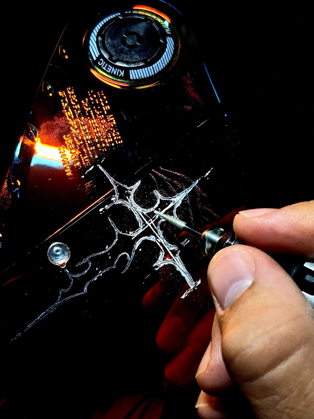closeup engraving motorcycle part